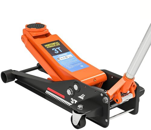 HOMCOM 3 Ton Hydraulic Low Profile Floor Jack, Heavy Duty Car Trolley Jack Lift with 7.5-50.5 cm Lifting Range, Dual Piston Pump, Wheels, Non-slip Handle for Car Van Garage Tyre Repair Change, Orange