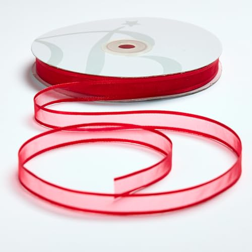 BARATTI Nastro in Organza con Bordo in Raso 20mm X 50 metri, per Artigianato, Natale, Decorazioni, Adatto Per confezionare Regali, Feste di Compleanno, Matrimoni, Bomboniere (Rosso)