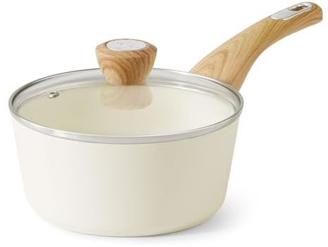 SENSARTE Ceramic Nonstick Sauce Pan with Lid, 1.5 Quart Small Saucepan, White Cooking Pot with Stay Cool Handle, Non toxic Kitchen Sauce Pot, Non stick Saucier Pan, Induction Pot, PFOA PTFE PFAS Free