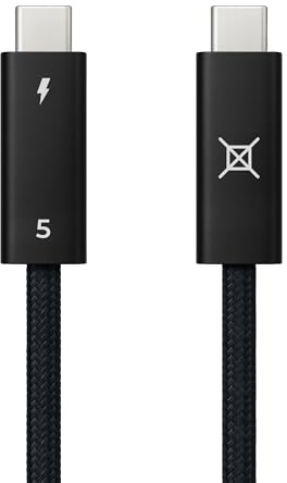 Aiox Cable Thunderbolt 5, USB-C a USB-C, transferencia de datos de 80 Gbps, carga rápida de 240 W, soporta pantallas de 16 K/8 K/4K, nailon trenzado (1,5 m) - Negro