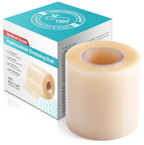 Hydrokolloid Pflaster Rolle, Hydrocolloid Roll 5cmx3.6m, Selbstklebender Wasserfestes Hydrokolloid Wundpflaster Atmungsaktive & Hautfreundlich Wundauflagen