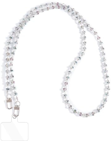 Fycyko Phone Lanyard, Sparkling Crystal Beaded Chain Phone Strap with Tether Tabs Universal Anti-Lost Natural Stone Beaded Cellphone String Strap for Girls Women