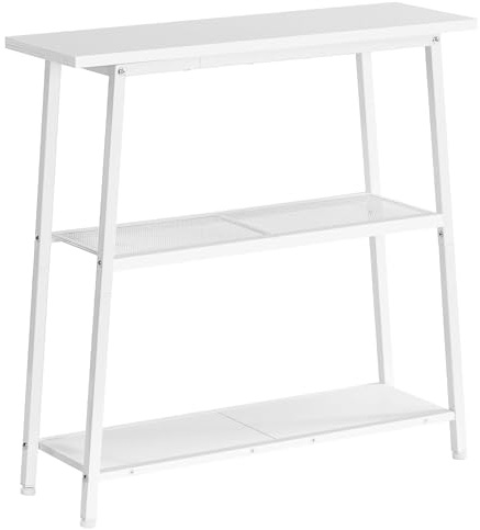 HOOBRO Konsolentisch, Flurtisch mit offenen Ablagen, Sofatisch, Dreistufiger, Eingangstisch für Flur und Wohnzimmer, Weiß EWW62XG01