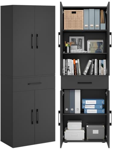 Bellamio Apol Aktenschrank 60 cm breit, Schwarz, 5 Fächer, 1 Schublade | Hochschrank Holz, Mehrzweckschrank, Aufbewahrungsschrank, Büroschrank, Flurschrank, Allzweckschrank, Schuhschrank, Stauraum