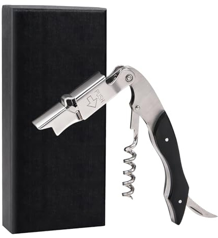Wine Opener, Wine key, Corkscrew, Wine Bottle Opener w/Foil Cutter and Cap Remover for Servers, Bartenders, Waiters, Sommelier, Wine lover (Ebony, Standard)