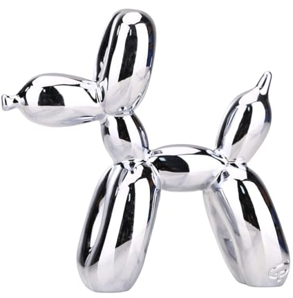 NAFEIMILUN Scultura In Resina A Forma Di Cane Con Palloncino Galvanizzato Decorazione Per La Casa Finitura Lucida A Specchio Regalo Da Collezione Grigio Argento 30 * 30 * 12cm