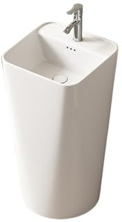 Piédestal peu encombrant Lavabo sur pied en porcelaine blanche avec robinet argenté et kit de vidange for salle bain