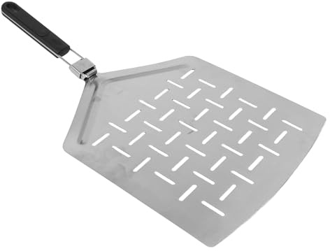 SHINEOFI Pala per Pizza Forata in Acciaio Inox 13 Pollici con Manico Pieghevole Antiscivolo, Spatola per Cuocere Pane e Torte, Utensile da Forno Multifunzione per Uso Domestico e