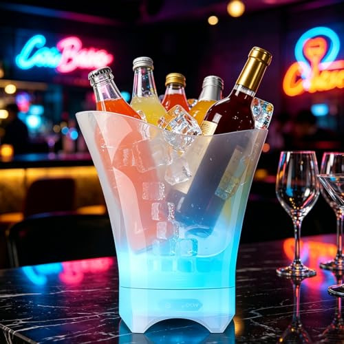 MIUUIPI LED Ishink 5 l, Vin- och Champagnekylare med Färgförändring, Premium Ishink, Isbitsbehållare, Dryckesbehållare av Champagne, Vin, Juice, Drycker, Öl, För Fest, Bar, Klubbtema