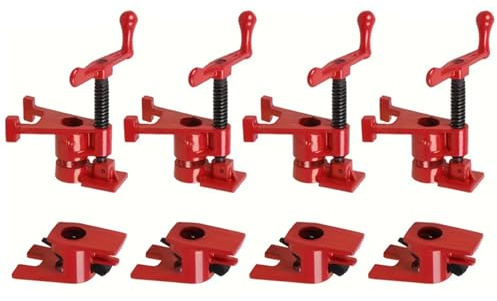4 Pack 3/4 Inches Pipe Clamp,Heavy Duty Bar Clamps Cast Iron Quick Release Pipe Clamp Tools for Metalworking,Woodworking and Frame Assembly,Red