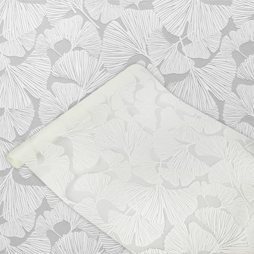 DecoMeister Fensterfolie Statisch Haftend 45x150 cm - Sichtschutzfolie PVC-Frei - Tageslichtdurchlässige, selbsthaftende Milchglasfolie für Bad und Büro - Ginkgo Blätter Eco