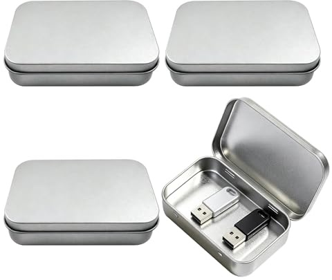 Heryson 4 Pcs Metal Tin Box with Lid, Small Rectangular Metal Storage Box, Mini Portable Tin Containers with Hinged Lids for Candy, Cards, Coins, Jewelry and Small Items