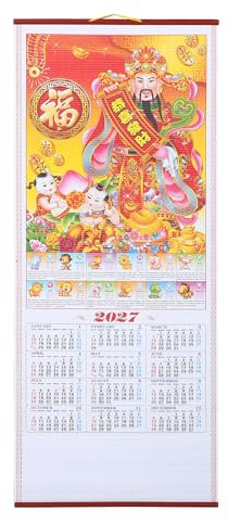 Healeved Getårskalender, kinesisk månkalender 2027, månadsplanerare i konstrotting, hängande Feng Shui- för hemmakontor, nyårspresent, stil D