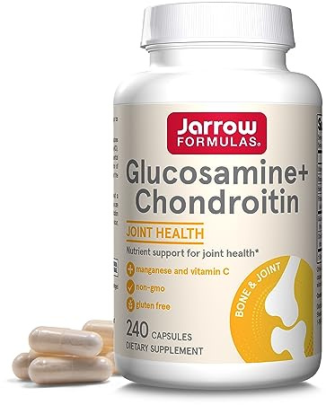 Jarrow Formulas Glucosamine + Chondroitin - 240 Capsules - Nutrient Support - Dietary Supplement for Joint Health - with Vitamin C & Manganese - 60 Servings