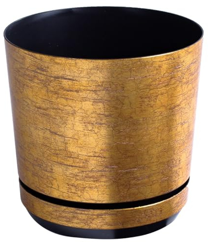 KERD Blumentopf 21 cm, Antikes Gold (014), dekorativ, hochwertig, aus recyceltem Material, mit Drainagesystem, mit Untersetzer, handbeklebt, Vintage, stilvoll, rustikal, klassisches Interieur, Retro