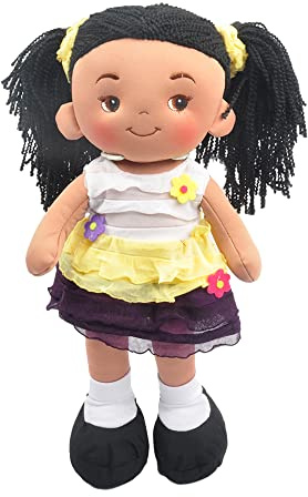 Linzy Plush 16 Yellow Aissa Rag Doll for Girls, Soft Plush Rag Doll, Sleeping Cuddle Buddy for Toddlers, Infants and Babies, Muñecas de trapo para niña, First Doll for Kids, Safe for All Ages
