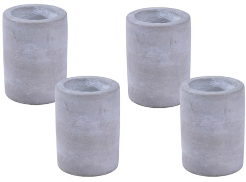 4er Set Kerzenhalter in Betonoptik 8 x 6 cm, Grauer Kerzenständer für Stabkerzen, Tafelkerzen, Spitzkerzen und Teelichte
