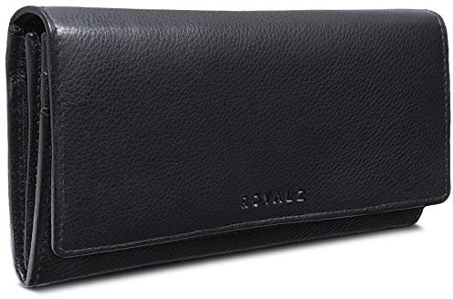 ROYALZ Leder Portemonnaie Damen Schwarz Groß RFID Schutz - Geldbörse mit Reißverschluss viele Fächer 11 Kartenfächer Brieftasche Querformat