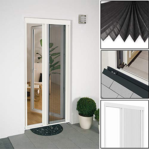Easy Life Insektenschutz Alu Plissee Tür 120 x 240 cm in weiß Premium Fliegengitter-Tür mit stabilem Alurahmen individuell kürzbare Insektentür mit Gewebe in Plisseeform