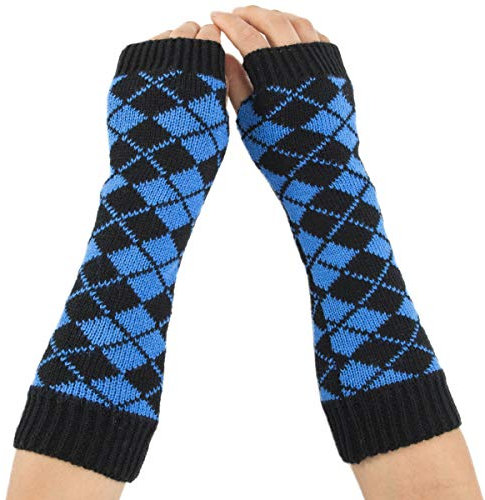 Amorar Wintergestrickte Armstulpen Warme Fäustlinge Fausthandschuhe Halbfingerhandschuhe Farbmischung Karierte Handschuhe Langer Handwärmer Stulpen Armmanschette Armwärmer für Damen Mädchen