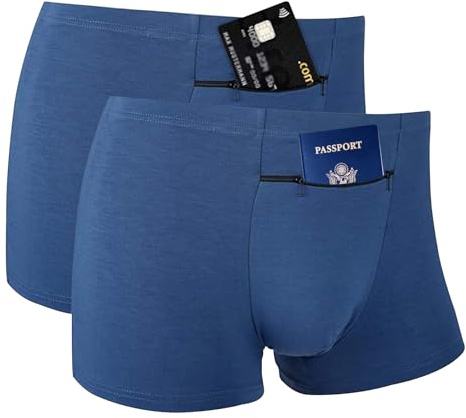 Herren-Unterwäsche mit einer geheimen Fronttasche und Tasche für Höschen, 2 Packungen (blau)
