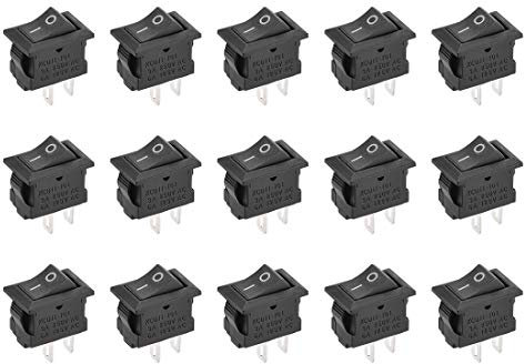 sourcing map 15stk. Mini Boot Wippschalter Schwarz Kippschalter 2Pin ON/OFF AC 250V/3A 125V/6A
