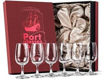 Copas de Cristal para Oporto, Jerez, Vino de Postre| Juego de 6 | 200 ml | Copas Pequeñas para Cordiales y Licores | Copitas de Tallo Corto para Aperitivos, Digestivos y Sobremesas Port Dessert