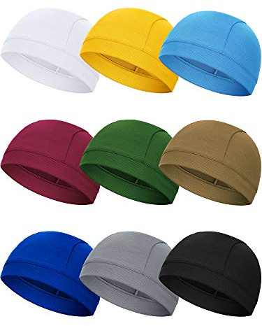SATINIOR 9 Pcs Skull Caps Helmet Liner Beanie Mesh Under Helmet Cycling Motorcycle Hard Hat Sweat Liner for Men Women(Chic Colors)