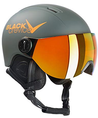 BLACK CREVICE Casco da sci per bambini Leogang I Casco da sci con visiera stile pilota in diversi colori I Casco da snowboard unisex I Casco da sci (48-52, Opaco Gun/Arancia)