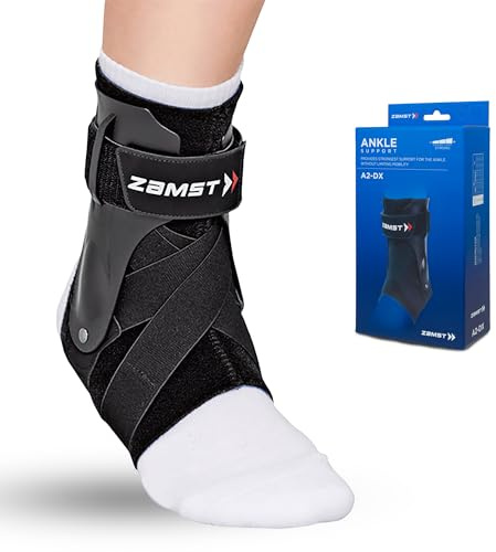 Zamst A2-DX Ankle - Cavigliera Regolabile Protezioni Laterali, Distorsioni Gravi Grado III, Instabilità e Lesioni Articolazione - Tutore Caviglia Vestibilità Anatomica (Taglia L - Destra - Nera)