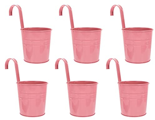 6 Set Blumentöpfe zum Aufhängen, Blumentopf Hängend aus Metall, Bunt Hänge Blumentopf für Balkon, Zaun, Garten, Wand, Robuster Hängetopf mit Abnehmbarem Haken & Ablaufloch