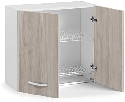 Small Mobile Pensile Scolapiatti Mobiletto Per Cucina Componibile + Vaschetta Raccogli Gocce CM 80x32xH 72 (Olmo)