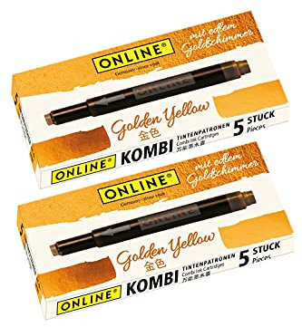 ONLINE Golden Yellow Kombi-Tintenpatronen mit Goldschimmer I 10x Kombi-Patronen kompatibel mit allen gängigen Füllern, auch Lamy I goldene Tinte für Kalligrafie, Handlettering auf hellen Papieren