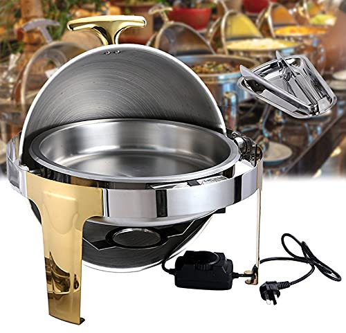 Scaldavivande Buffet Chafing Dish Elettrico, 6L Scalda Vivande in Acciaio Inox con Clip Pasto e Copertura Avvolgibile, Scelta Migliore per il Cibo Caldo in Inverno, Tondo, 400W, Facile da Pulire