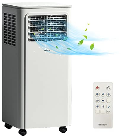 SHINCO 7000BTU Climatiseur Mobile avec Fonction 3-en-1, Climatisation, Déshumidificateur, Ventilateur, Mode veille, 2,1Kw, Télécommande, Minuteur 24h, Kit Fenêtre