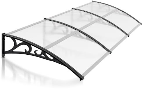 Jiubiaz Vordach für Haustür 300x100 cm, Polycarbonat Pultvordach Überdachung 6 mm, PP Halterung, Transparentes Pultbogenvordach, Extrem witterungsbeständig, schützt vor Regen, Schnee und UV-Strahlen
