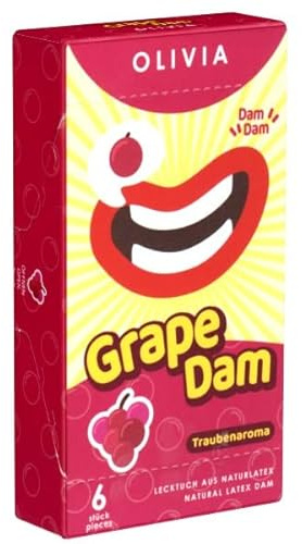 Olivia Dams Grape - farbige Lecktücher mit Aroma - lila mit Trauben-Duft - Latex-Schutztücher - 1 x 6 Stück