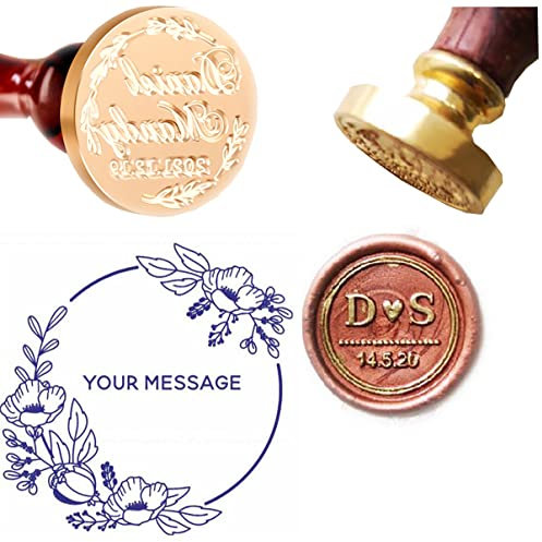 Moderner Wachsstempel-Set mit Blumenrahmen, Familiennamen, Wachsstempel, Siegel-Set, Geschenkkarte, Baum, Schreibwaren-Set