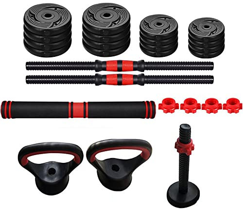 LTLCLZ 6In1 Hanteln Kettlebell Set Einstellbare Fitnessstudio Bar Langhantel Gewichte Kit Große Tragbare Fitnessgeräteübung,40kg