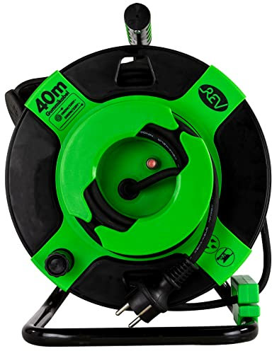 REV Kabeltrommel EX, 40m, H05RR, IP44, 3000W, Verlängerungskabel, Außenbereich, Gummischutzkontaktstecker, grün
