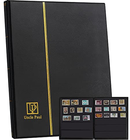 Briefmarkenalbum mit 120 Fächern – Briefmarkenhalter aus Kunstleder in verschiedenen Größen, Aufbewahrungsbuch, mehrere Abmessungen für die Sammlung von Rechnungen und Dokumenten, Schwarz AS03MX1BK