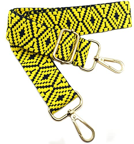 Verstellbarer Schultergurt für Taschen Schwarz und Gelb, Taschengurte zum Wechseln, Taschengurt Breit mit Karabiner Gold, 80-130 cm Tragegurt Tasche für Damen Schulterriemen, Handtasche, 3.8cm, *06