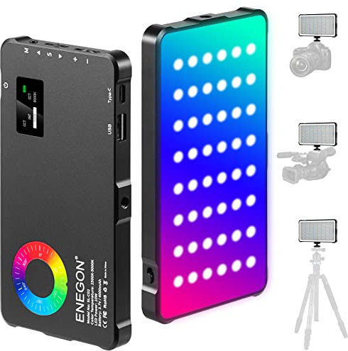 ENEGON RGB Video Light, 4000mAh Rechargeable Battery Built-in LED Camera Light Full Color 24 Common Lighting Effects, CRI≥95 2500-9000K LED Video Light Panel with Function Power Bank.