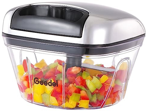 Geedel Manual Food Chopper, 500ML Onion Vegetable Hand Chopper Pull String | Veg Cutter Salad Garlic Chopper, 3 Stainless Steel Blades, Fast Chopping, Smooth Pull-Cord, Non-Slip, Dishwasher Safe, No BPA
