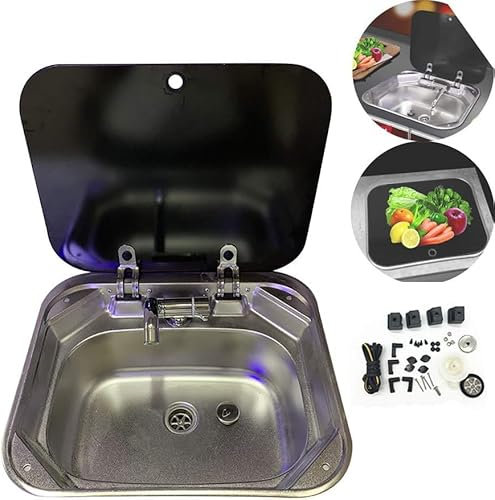 NILoykg& RV Handwaschbecken Waschbecken mit Deckel, mit gefaltetem Wasserhahn für Passform Kompatibel mit RV Caravan Camper Küche Edelstahl Waschbecken