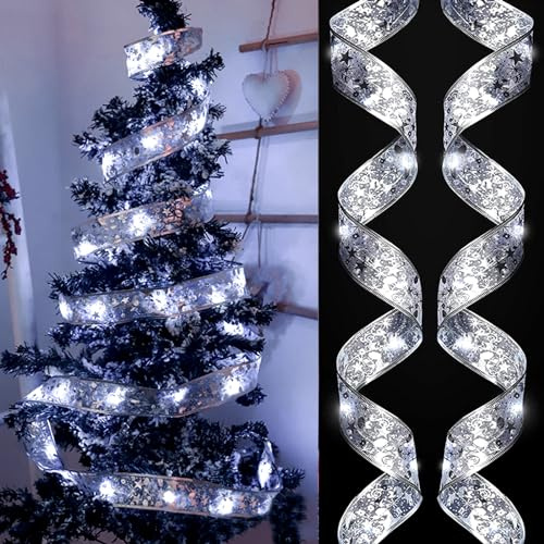 Nastro di Natale decorativo, 5 m, nastro di Natale, nastro in pizzo lucido, decorazione per albero di Natale, decorazione per interni ed esterni, decorazione per albero di Natale, feste, matrimoni