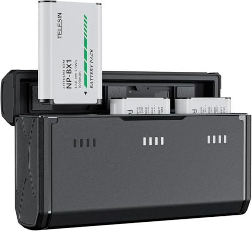 TELESIN 2 Pack NP-BX1 Battery and 3-Channel Battery Charger for Sony NP-BX1/M8, ZV-1, ZV-1 II, Cyber-Shot DSC-HX80, HX90V, HX95, HX99, RX1, RX1R II, RX100 (II/III/IV/V/VA/VI/VII), FDR-X3000, HDR-AS50