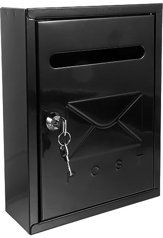 CUBANE Post Box, Wall Mounted Letterbox, Letter Boxletterbox Wall Mounted Mailbox Post Metal Wall European Style Mailbox with Lock Black Hanging Organizer Mount Outdoor Decor Locking Mailbox