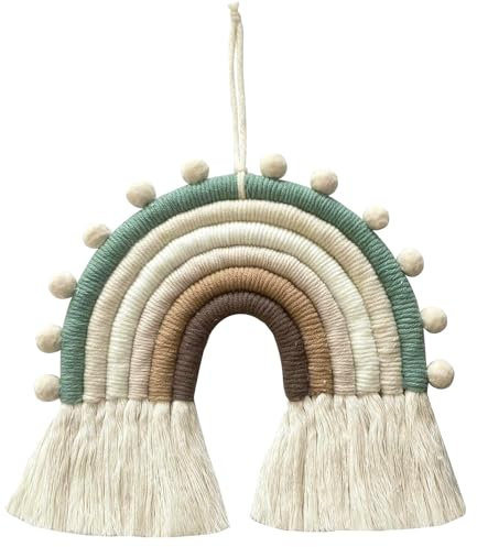 AIYONG Regenbogen Wandbehang Kinderzimmer Handgewebte Makramee Regenbogen Wanddeko mit Ball Boho für wanddeko kinderzimmer Deko babyzimmer deko