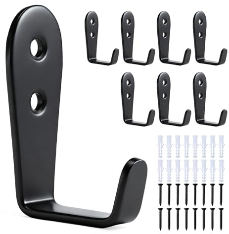 IBERDE Stainless Steel Hooks for Hanging, Heavy Duty Hook, Wall Hooks Key Holder Wall Mount Hanger Coat Hook Garage Storage Screw Utility Hooks, 8 Pack (Black)